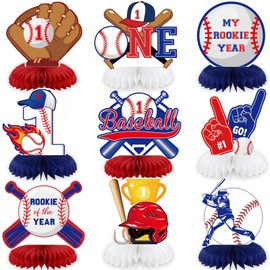 9Pcs Baseball 1st Birthday Table Honeycomb Centerpieces, Rookie of the Year 1st Birthday Party Decorations, Baseball Themed My Rookie Year One Year Old Birthday Party Supplies