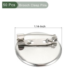 YOKIVE 50 Pcs Brooch Clasp Pins, Disc Base Blank Trays Clips, Sewing Badges Craft, Great for Art, Home, Shop, Daily Use (Silver, 1.14-Inch)