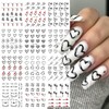 12pcs Valentine's Day Nail Water Transfer Stickers Black Heart Flower