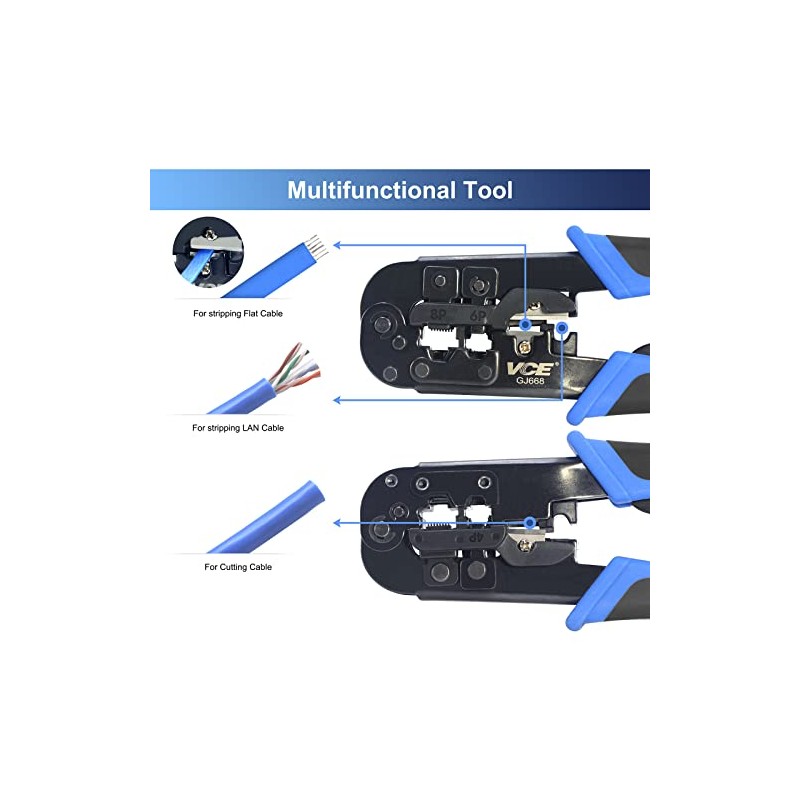 VCE RJ45 RJ11/RJ12 RJ22 Ethernet Crimp Tool Crimper Cutter Stripper