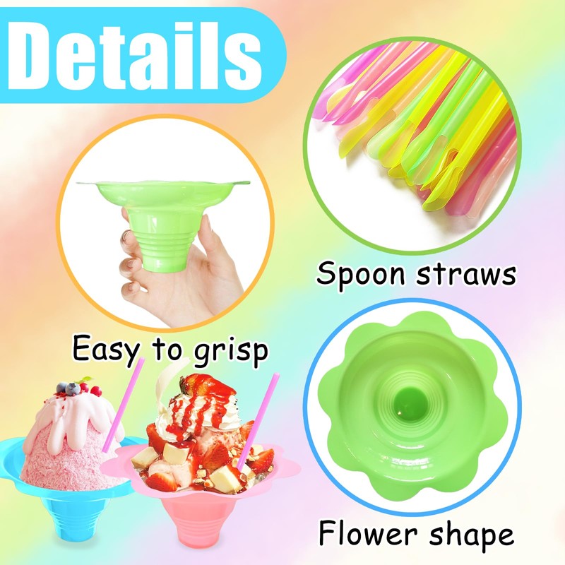 Cmaqpw 200PCS 4oz Colorful Snow Cone Cups Set with 100Pcs