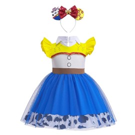 Lito Angels Jessie Costume Fancy Tulle Dress Cotton Outfit with Hair Hoop for Kids Girls Age 3-4 Years Blue 347 (Tag Number 120)