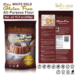 Extra White Gold Gluten Free All Purpose Flour – Gluten Free Flour Blend For Baking & Cooking – [Kosher] [Gluten Free] [Vegan] [Soy Free] [Nut Free] [Dairy Free] – 15.9 Ounces (4 pack)