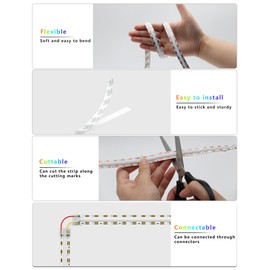 PAUTIX COB LED Strip Light 6.56ft/2m, 640LEDs 1200lm Dimmable 5V USB LED Strip White 4000K CRI85+ TV Backlight,USB Powered Flexible Under Cabinet LED Tape Light for Bedroom,Kitchen,Home DIY Lighting