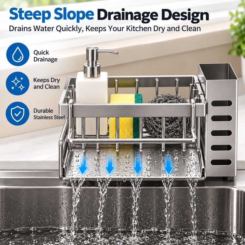 Kitchen Sink Organizer for Cleaning Supplies – Metal Drain Rack