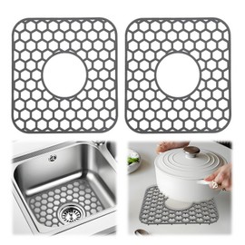 KURTOPLLY 2Pcs Silicone Sink Protectors for Kitchen Sink, Kitchen Sink Mat 12" X 11" from Stains for Bottom of Porcelain Stainless Steel, Dishwasher Safe(Gray)