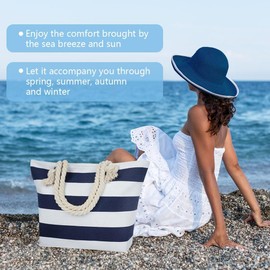 Canvas Beach Tote Bag for Women Large Travel Beach Bag with Zipper Reusable Grocery Shopping Bag Splicing Design