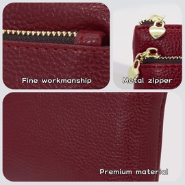 AdiStylinno Coin Purse, Ladies Small Leather Coin Pouch Small Key Pouch with Three Zipper Pocket, Portable Coin Wallet Ladies Purse Fashion Credit Card Holder for Women Men (Red)