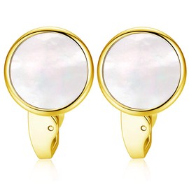 HONEY BEAR White Pearl Shell Black Onyx Cufflinks Round for Mens Gift Gold with White Shell