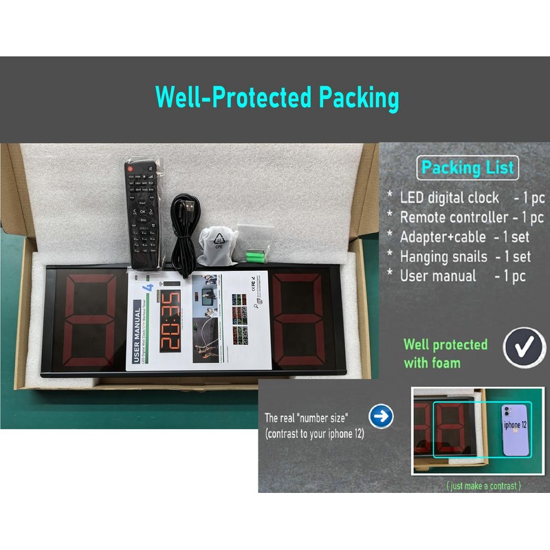 Boyiit 17.3'' Extra Large Home Gym Timer Clock, Programable Workout