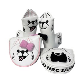 Golf Headcover Putter Mallet Cover Pin Type Golf Headcover Single Item Samoyed Black Pink Waterproof Luxury PU Leather (Pink Ribbon, Pin Type)