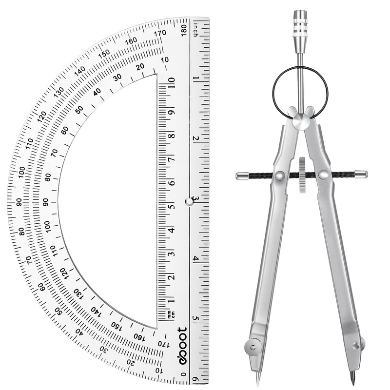 EBOOT Student Geometry Math Set, Metal Drawing Compass and 6