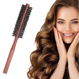 NJCXOLA Boar Bristle Hair Brush, Small Mini Round Brush for Blow-Drying, Roll Hair Brush with Natural Wooden Handle, Curling Brush for Women, Beard Brush for Men (Brown)