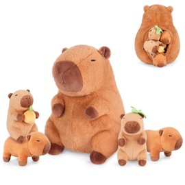 SuzziPals 5-in-1 Capybara Stuffed Animals with Babies Inside, 5PC Set Capybara Plush with Mommy & 4 Babies, Soft Toy Decor, Cute 3 to 8 Year Old Girl Boy Gifts, Imaginative Play Toy(Capibara)