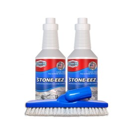 STONE-EEZ 2 Bottles + Free Grout Brush | Heavy Duty Natural Stone Cleaner for Stains & Deep Cleaning | Safe for Travertine, Marble, Granite & Other Natrual Stone | Easily Removes Dirt, Grime, Grease.