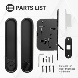 Hoconnie Pocket Door Handle Lock with Edge Pull, Privacy Sliding Door Lock, Recessed Sliding Door Hardware for 1 1/2‘’- 1015/16‘’ Thickness Door (Matte Black)
