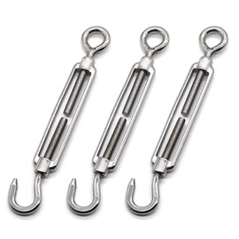 Stainless Steel Turnbuckle, Adjustable Turnbuckles, Stainless Steel, M6 Turnbuckle, Turnbuckle Wire Tensioner, Rope Tensioner with Hook Eyelet, for Rope, Sun Sail, Garden Wire, Pack of 3