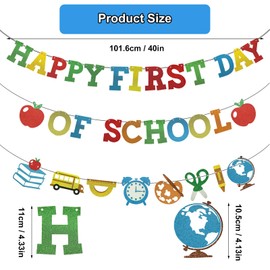 Happy First Day of School Banner, Welcome Back to School Party Decorations Flag for Children Kids Classroom Celebrating 1st Day Party Backdrop Supplies