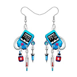 BAMAY Acrylic Medical Themed Nurse Earrings Dangling Nurses Week Nursing Graduation Jewellery Appreciation Gifts for Women Future Nurse Practitioner Medical Assistant Accessories (Blue)