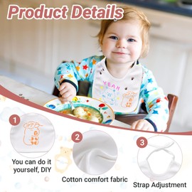 Rbleote Baby Bibs for Painting, 12 Pieces Bibs for Painting, Baby Bibs for Painting, with 12 Pieces Textile Pens and 6 Colouring Pages, Waterproof, for Baby Shower Baby Shower