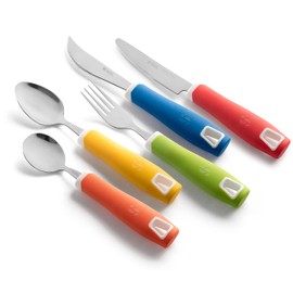 Special Supplies Adaptive Utensils (5-Piece Kitchen Set) Wide, Non-Weighted, Non-Slip Handles for Hand Tremors, Arthritis, Parkinson’s or Elderly Use - Stainless Steel Knives, Fork, Spoons