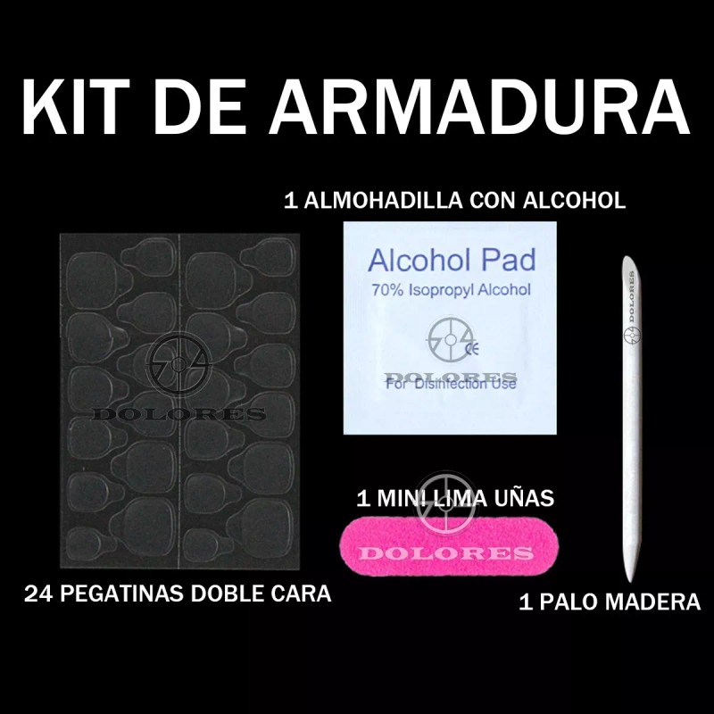 Dolores Kit Uñas Postiza Y Pegamento Larga Con Diseño Press