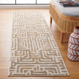 SAFAVIEH Amsterdam Collection Runner Rug - 2'3" x 8', Ivory & Mauve, Modern Abstract Design, Non-Shedding & Easy Care, Ideal for High Traffic Areas in Living Room, Bedroom (AMS106A)