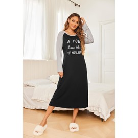 Ekouaer long nightgown Full Length Sleep Shirts Crew Neck Soft Nightshirts Black Love Me, XXL