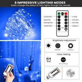 Edew Fairy Light 33FT 100 LED Fairy String Lights, 8 Modes Battery Operated Copper Wire Light with Remote and Timer, Starry Lights for DIY Bedroom Party Festival Decorations