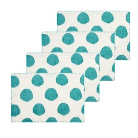 carol & frank Dot 14'' X 20'' Lagoon Cotton Reversible Machine Washable Placemat Set of 4 Rectangular Placemat Set of 4 Lagoon