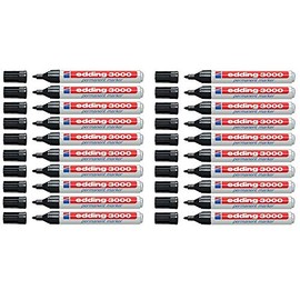edding 3000 Permanent Markers 1.5-3mm Refillable (Pack of 20, Black)