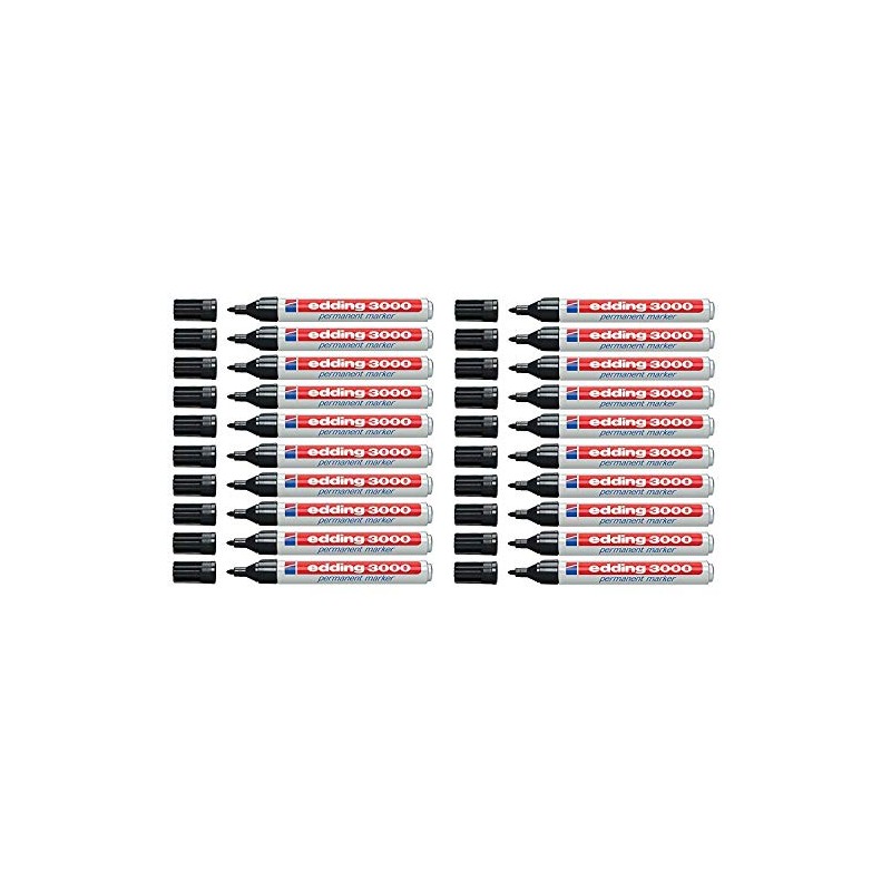 edding 3000 Permanent Markers 1.5-3mm Refillable (Pack of 20, Black)