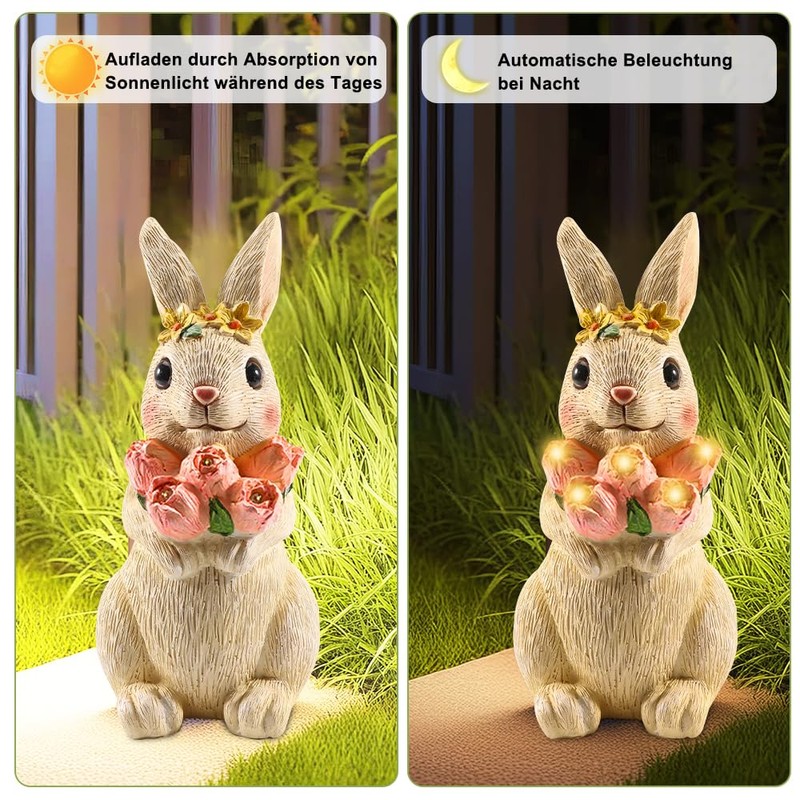 Rabbit Decoration with Solar Lantern, Garden Decoration Figures, Rabbit Garden