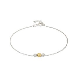 Vanbelle Sterling Silver Two-Tone Jewelry Contrast Beaded Anklet with Yellow Gold and Rhodium Plating for Women