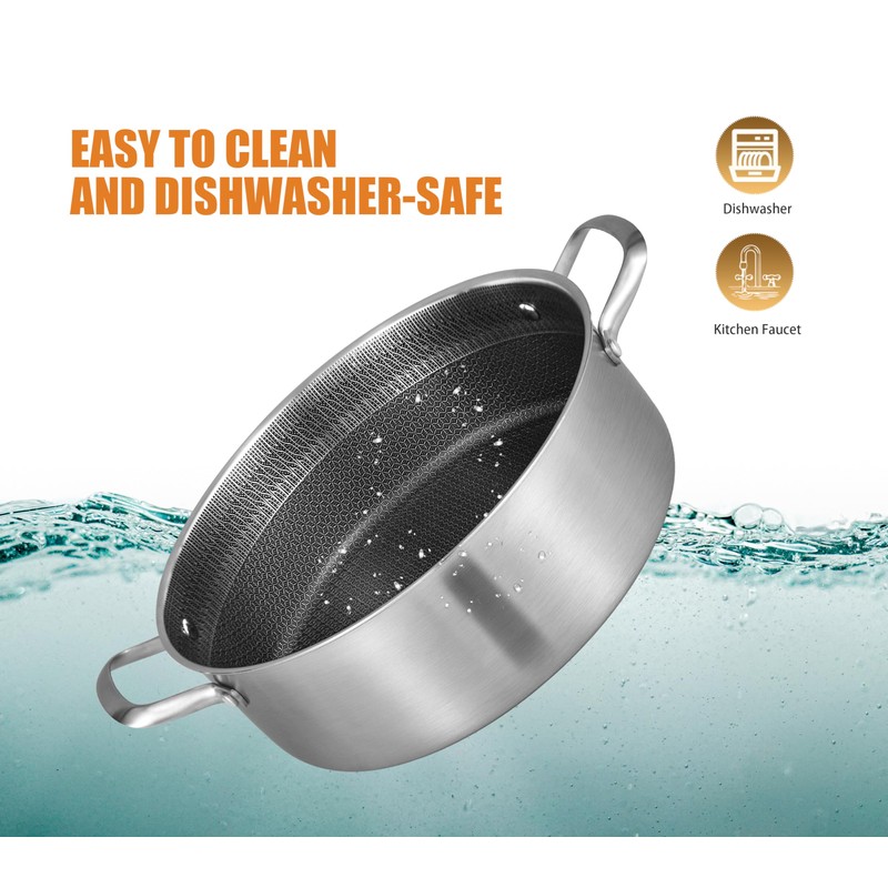 Inqibee 5 QT Hybrid Tri-Ply Stainless Steel Ceramic Coating Non