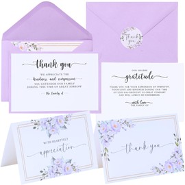 Funeral Thank You Cards with Envelopes Messages Inside and Matching Stickers, 4x6 Sympathy Thank You Cards with 2 Pre-Printed Messages for Funeral, Bereavement, or Memorial Service Appreciation - 48 Pack