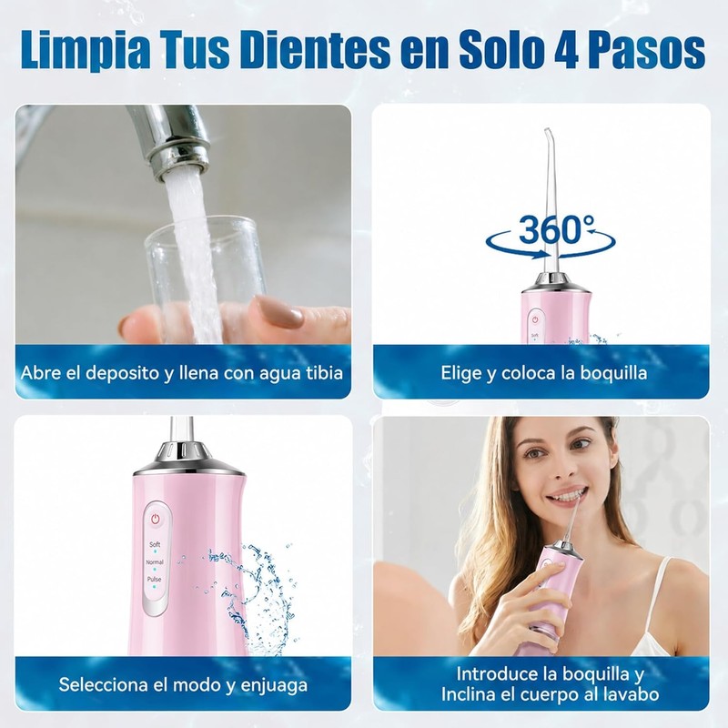 Irrigador Bucal de Agua,limpiador Dental con 3 Modos y 8