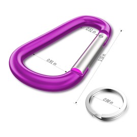 Sprookber 3" Aluminum Carabiner D Ring, Caribeener Clips, Spring Snap Hook for Keychain Clip, Set of 10 (Purple)