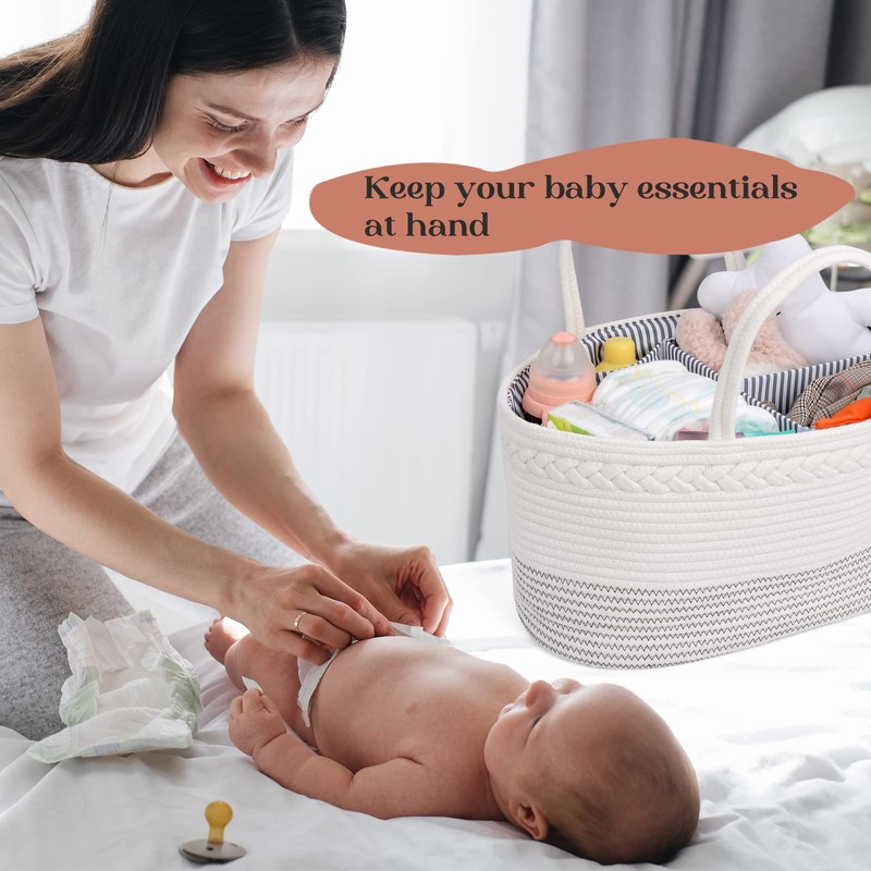 luxury little Diaper Caddy Organizer, Large Cotton Rope Nursery Baby