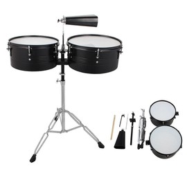 Lykos Percussion 13" & 14" Timbales Drum Set with Stand and Cowbell… (Black)