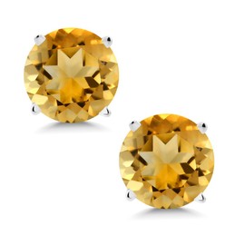 Gem Stone King 14K White Gold Round 5MM Gemstone Birthstone Stud Earrings | White Gold Earrings For Women Men