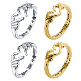 VARKAGE Pack of 4 Hug Ring, Romantic Ring, Hug, Adjustable Hug Ring for Ladies, Friends, Valentine's Day Gift (Gold, Silver), Metal, Metal