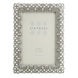 Antique Vintage and Shabby Chic Style silver metal photo frame with beads and crystals for a 6" x 4" (152 x 102mm) picture -Diana by Sixtrees