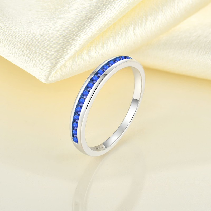 YL Stackable Ring Sterling Silver Created Sapphire Eternity Bands for