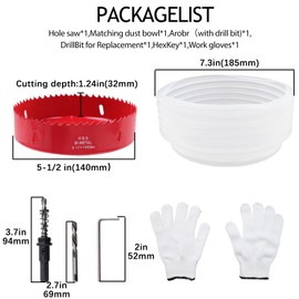 Geesatis 5-1/2 Inch Bimetal Hole Saw, Hole Cutter with Dust Bowl Catcher, Handy Hole Saw Kit Set for Metal, Wood, Plastic Cutting, Drywall, PVC Boards, Fiberglass and Vent Pipes