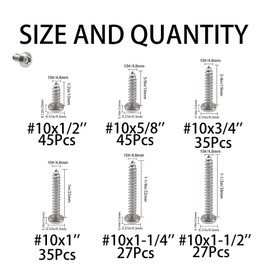 Rrina 214Pcs 304 Stainless Steel Button Head Torx Security Screws Anti-Theft Tamper Resistant Screw Assortment Set, #10 x 1/2'' / 5/8'' / 3/4'' / 1" / 1-1/4'' / 1-1/2'' with T25 Bit