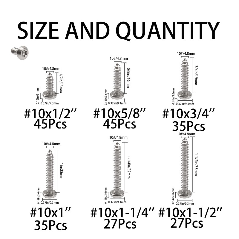 Rrina 214Pcs 304 Stainless Steel Button Head Torx Security Screws