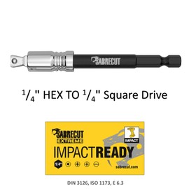 1 x SabreCut SCISA10014 95mm 15 Degree Tilt Socket Adapter 1/4 inch HEX to 1/4 inch Square Drive for Impact Drivers Wrenches and Ratchets