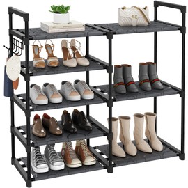 CSXGBAB Black Tubes Closet Shoe Rack, 5 Tier Oxford Fabric Shelf, Easy Assembly, Sturdy and Durable, Holds Up to 30 lbs