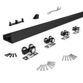 Sdstone Heavy Duty Bypass Door Hardware 48"/4FT,Aluminum Sliding Closet Door Track Hardware for Cabinet Closet, Pocket Door Track Rail Set for 2 Door System,Smoothly and Quietly,Black